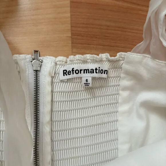 REFORMATION White Enza Square Ribbon Tie Strap Bubble Hem Minidress size 6 Small - Picture 14 of 16